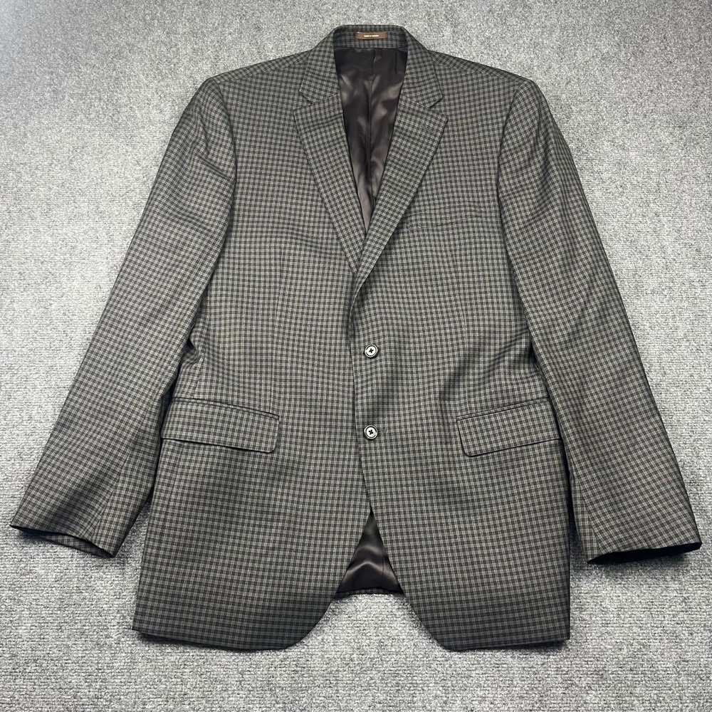 Peter Millar Mens 44L Wool Blazer Brown Grey Micro Check Gingham Sport Coat
